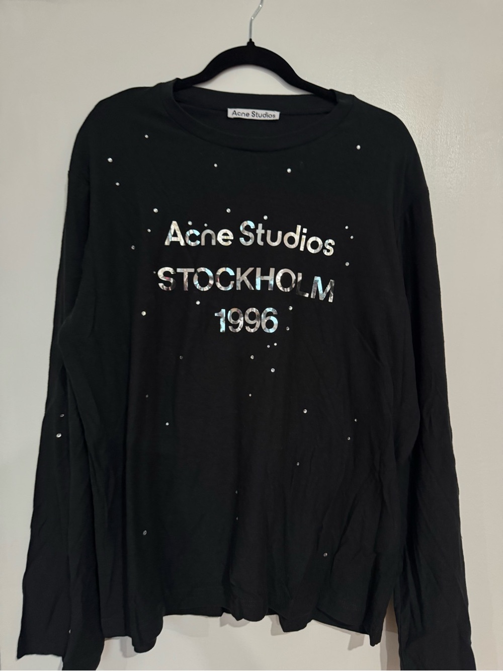 Acne Black Long-Sleeve Tee with Holographic 'Stockholm 1996' Logo